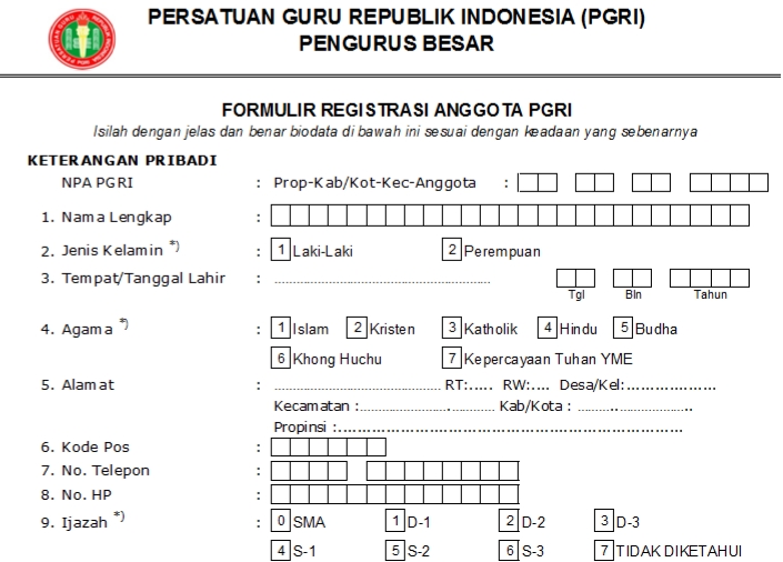 Pendaftaran PGRI Kurji - Persatuan Guru Republik Indonesia Cabang Kurji